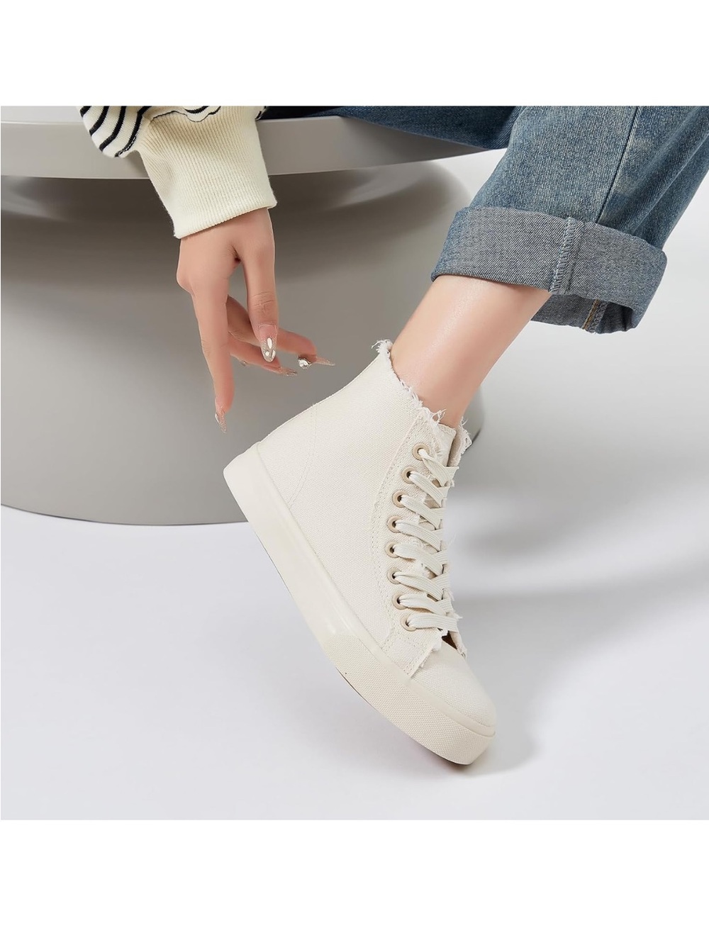 Women's High-Top Canvas Sneakers in Cream